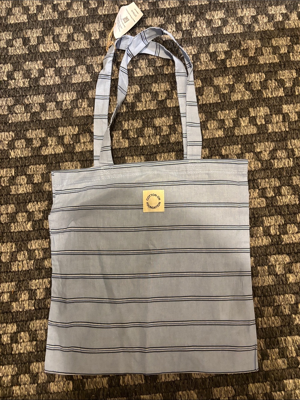 Light Blue Striped Cotton Tote with Knot Handles